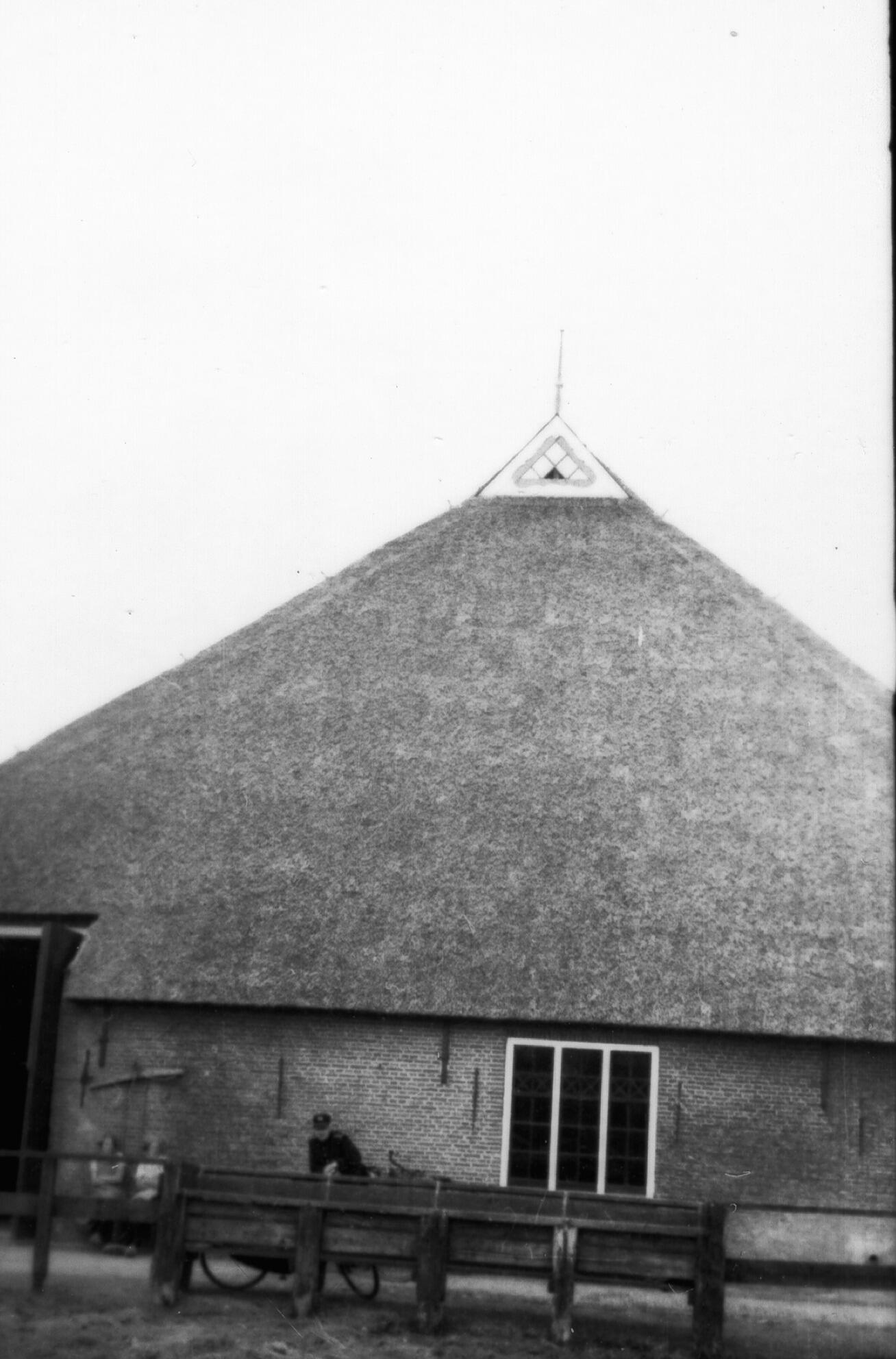 Boerderij met een uilenbord, Oosterbierum, 1937 (zwart-wit foto)