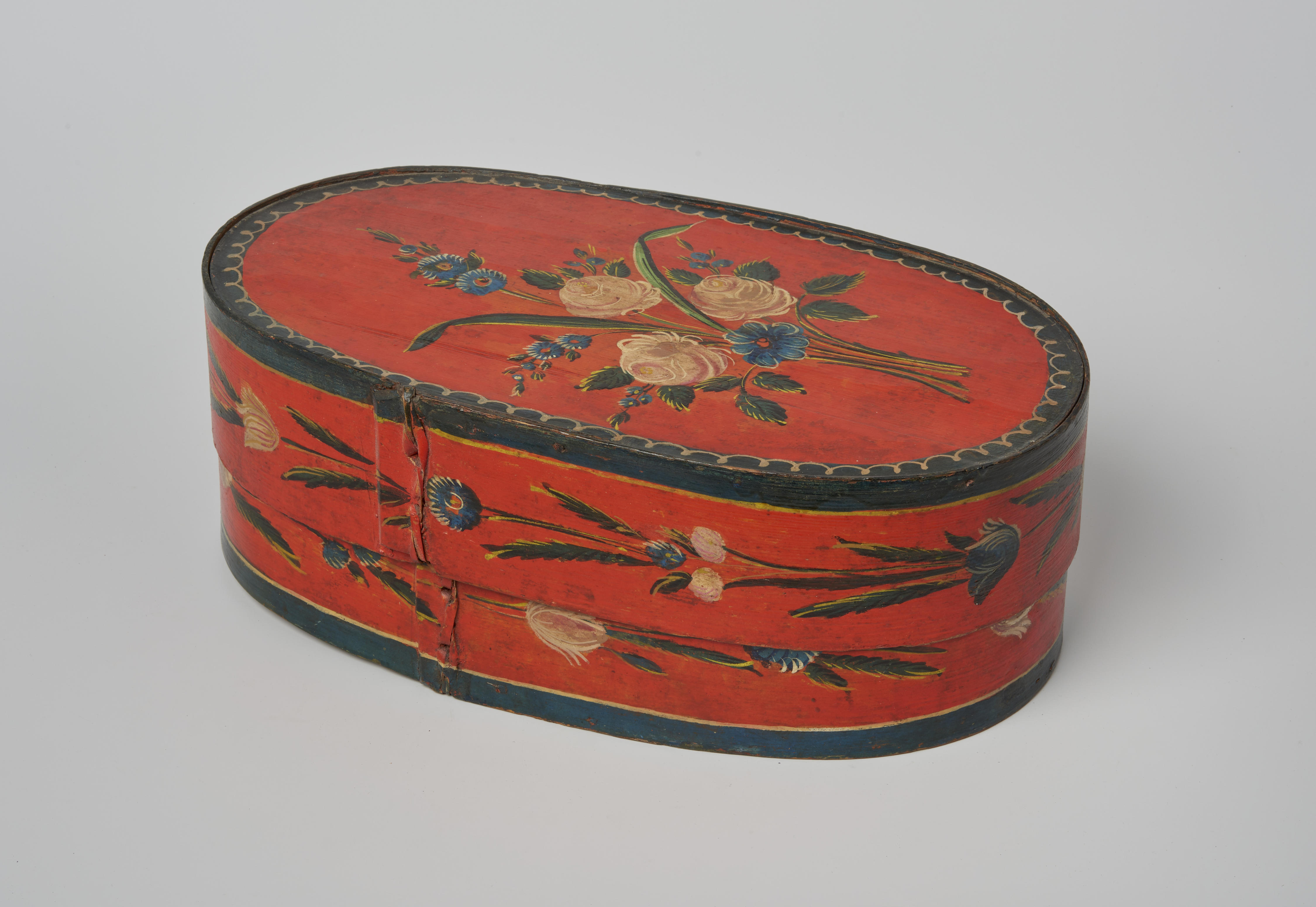 Spanen doos met afbeelding boeket, 1825–1860