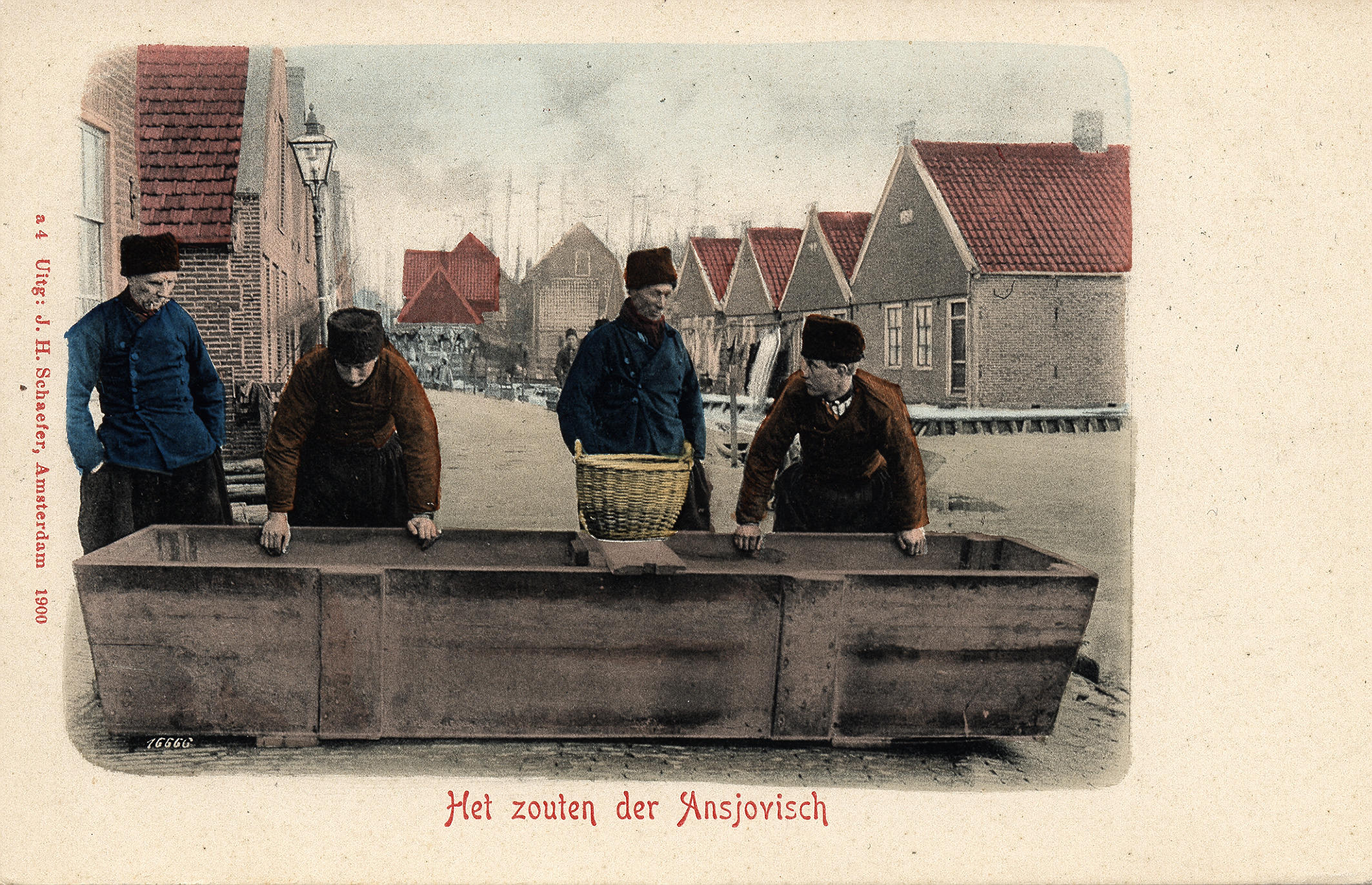 Mannen in Volendammer streekdracht, 1896-1905 (ansichtkaart)
