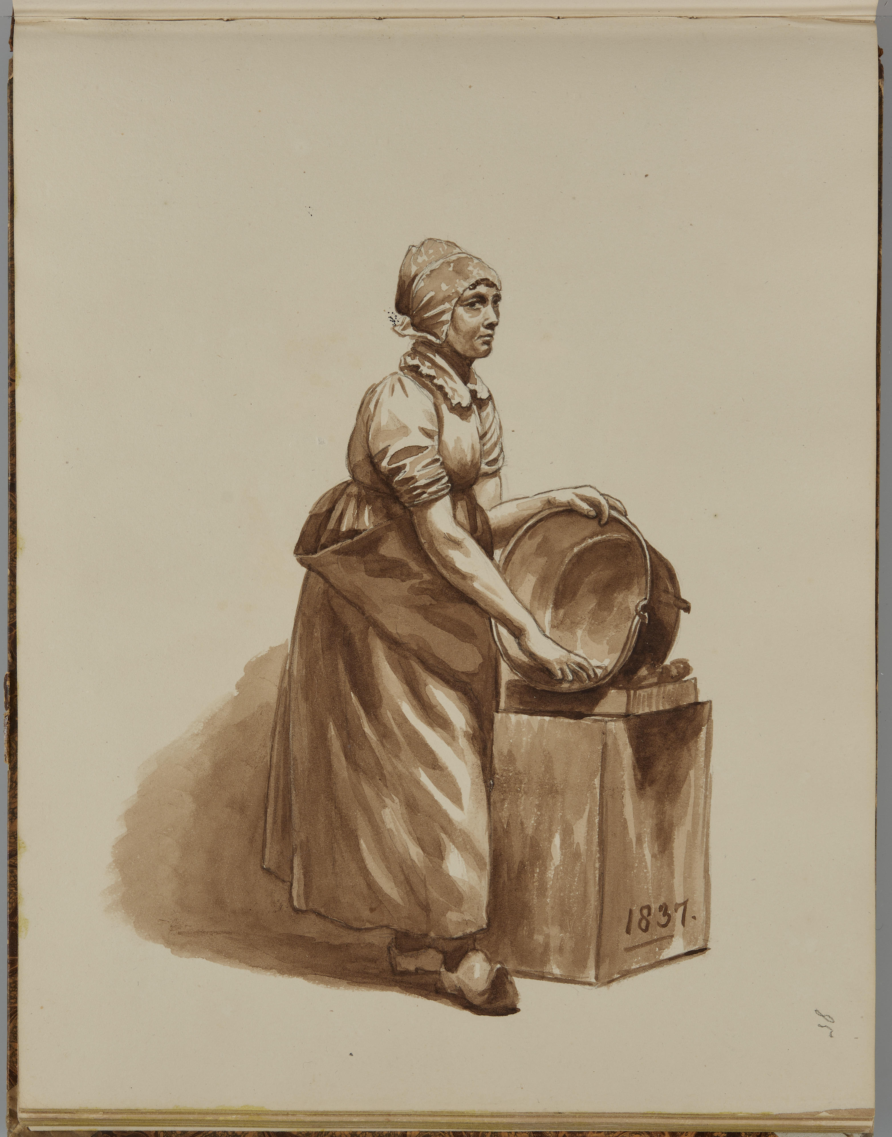 Tekening van een panschurende dienstmeid, 1837