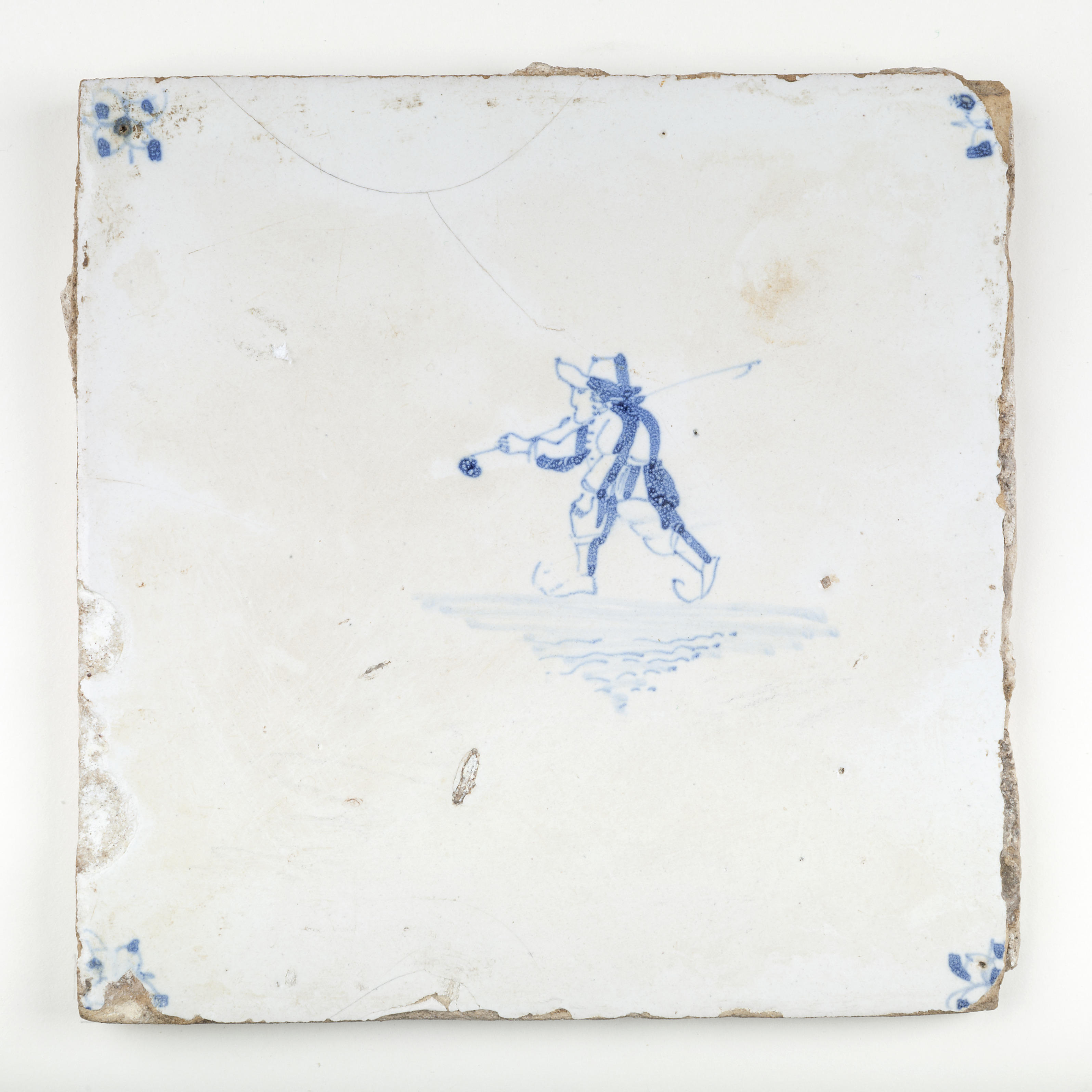Tegel met een afbeelding van een schaatser met een pikhaak, 1800–1850