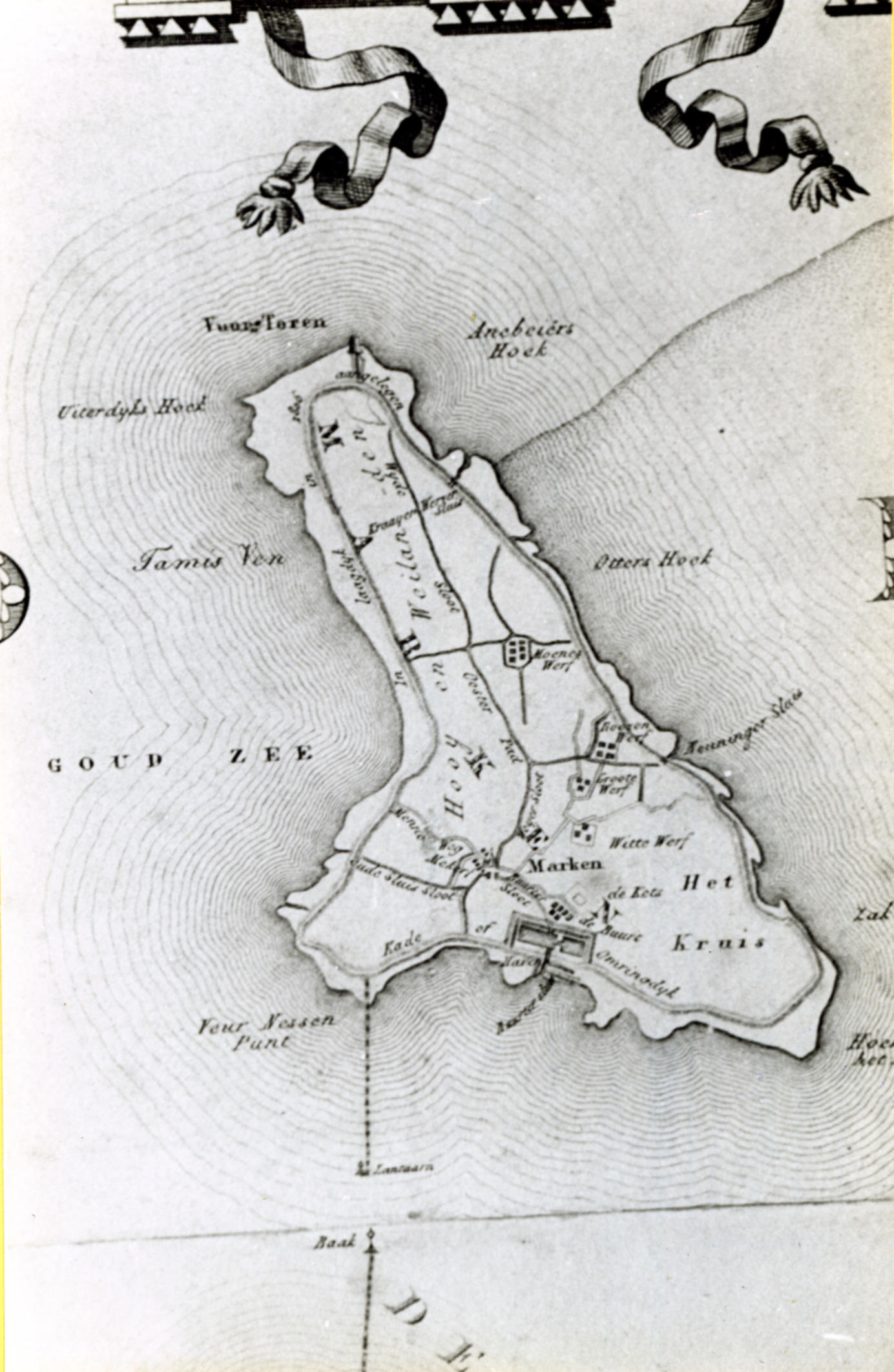 Kaart van het eiland Marken, 1946 (zwart-wit foto)